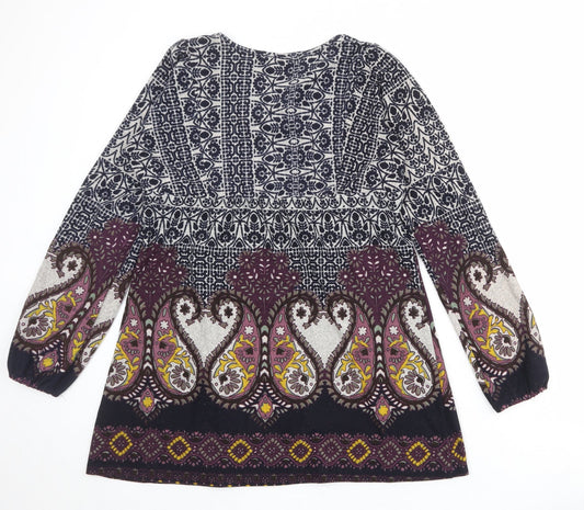 New Look Womens Multicoloured Geometric Polyester A-Line Size 14 V-Neck Pullover