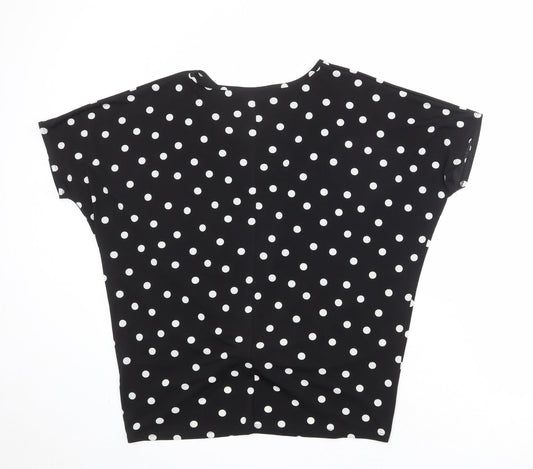 Just Elegance Womens Black Polka Dot Polyester Basic T-Shirt Size S Round Neck - Knot Front
