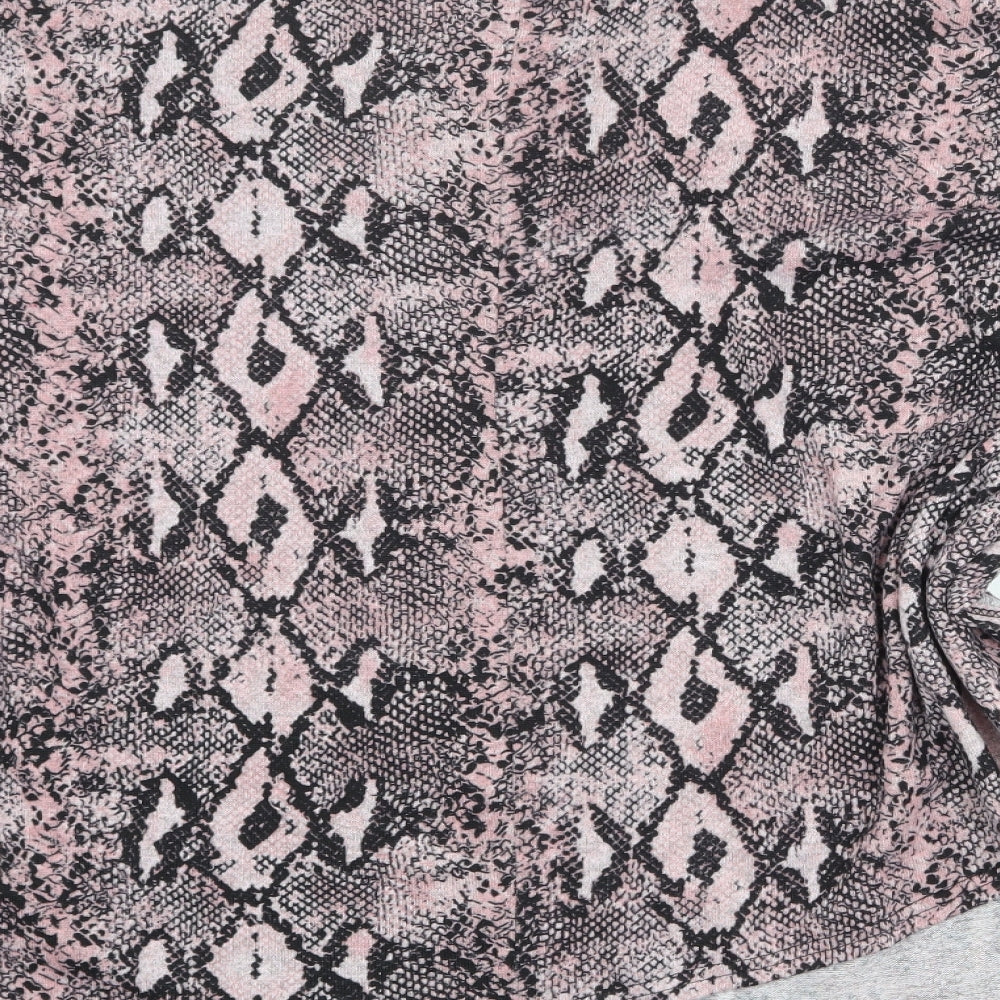 Blue Vanilla Womens Pink Animal Print Polyester Basic Blouse Size M Boat Neck - Asymmetric