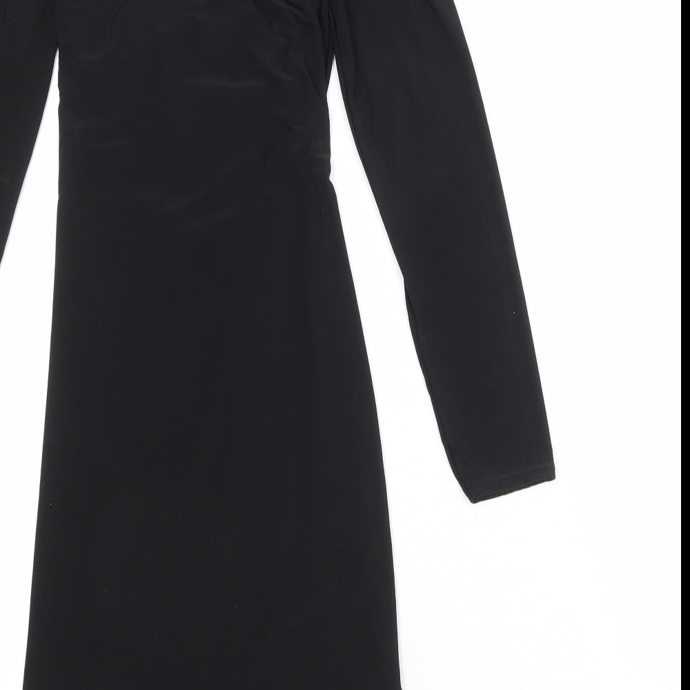 PRETTYLITTLETHING Womens Black Polyester A-Line Size 10 V-Neck Pullover