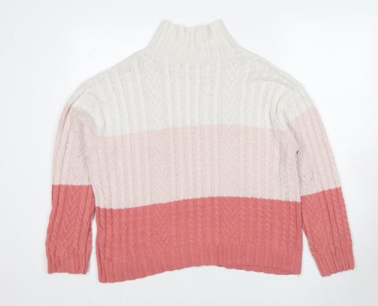 Marks and Spencer Womens Multicoloured High Neck Cotton Pullover Jumper Size M