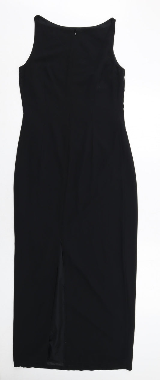 Marks and Spencer Womens Black Polyester Pencil Dress Size 10 Round Neck Zip