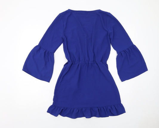 Miss Selfridge Womens Blue Polyester A-Line Size 8 V-Neck Pullover