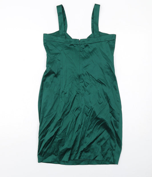 ASOS Womens Green Cotton Pencil Dress Size 10 V-Neck Zip