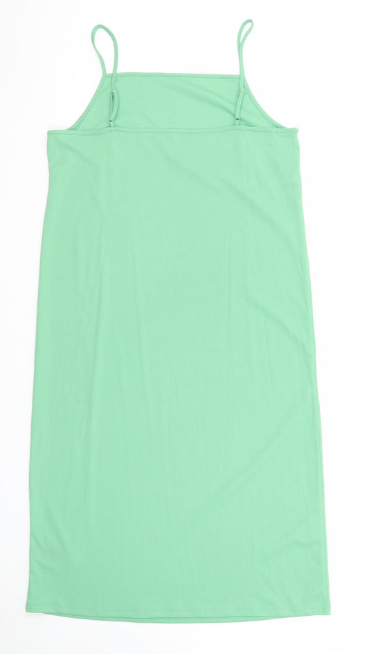 Marks and Spencer Womens Green Polyester Tank Dress Size 14 Square Neck Pullover