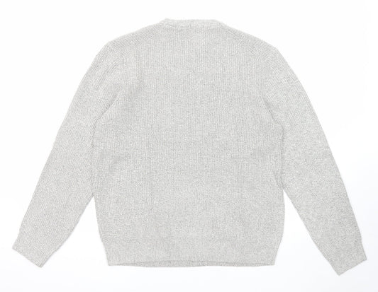 Marks and Spencer Mens Grey Round Neck Acrylic Pullover Jumper Size L Long Sleeve