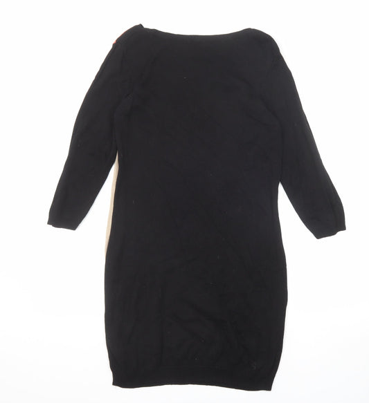 BHS Womens Multicoloured Colourblock Viscose Jumper Dress Size 10 Round Neck Pullover