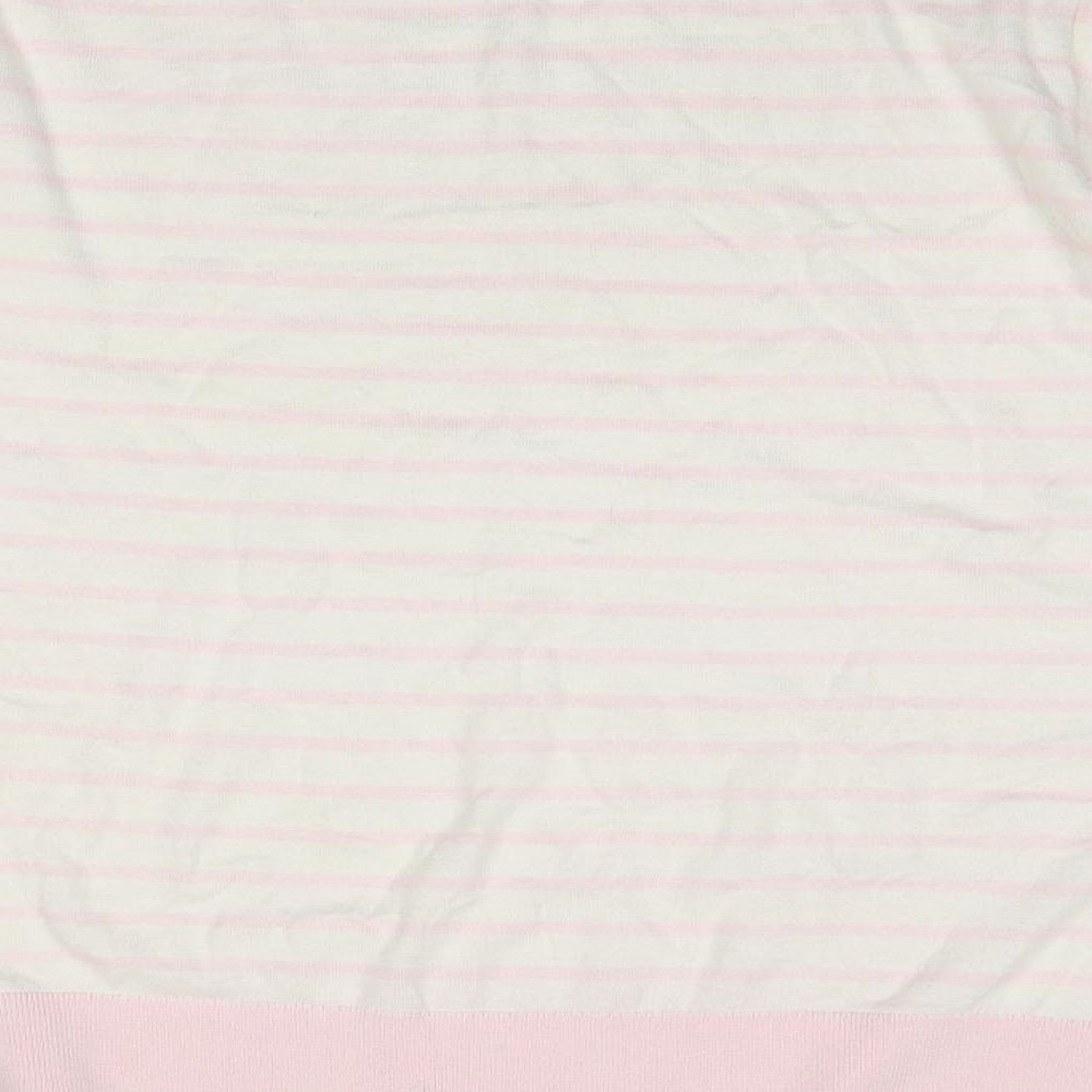 Truly Womens Beige Round Neck Striped Cotton Pullover Jumper Size M