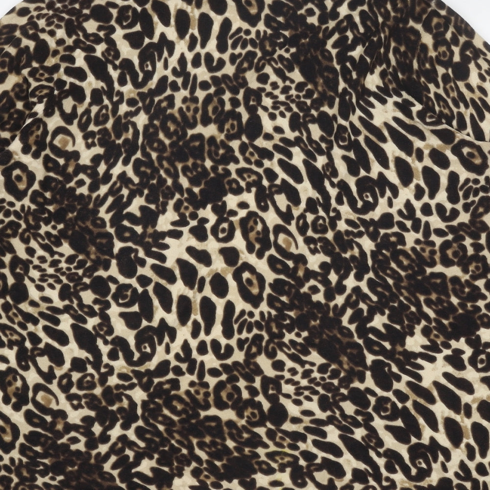 Additions Womens Brown Round Neck Animal Print Cotton Cardigan Jumper Size 10 - Leopard Pattern