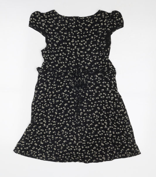 Topshop Womens Black Geometric Viscose Trapeze & Swing Size 8 Round Neck Pullover