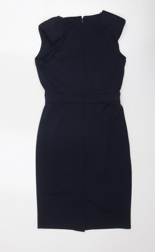 Little Mistress Womens Blue Polyester A-Line Size 10 V-Neck Zip