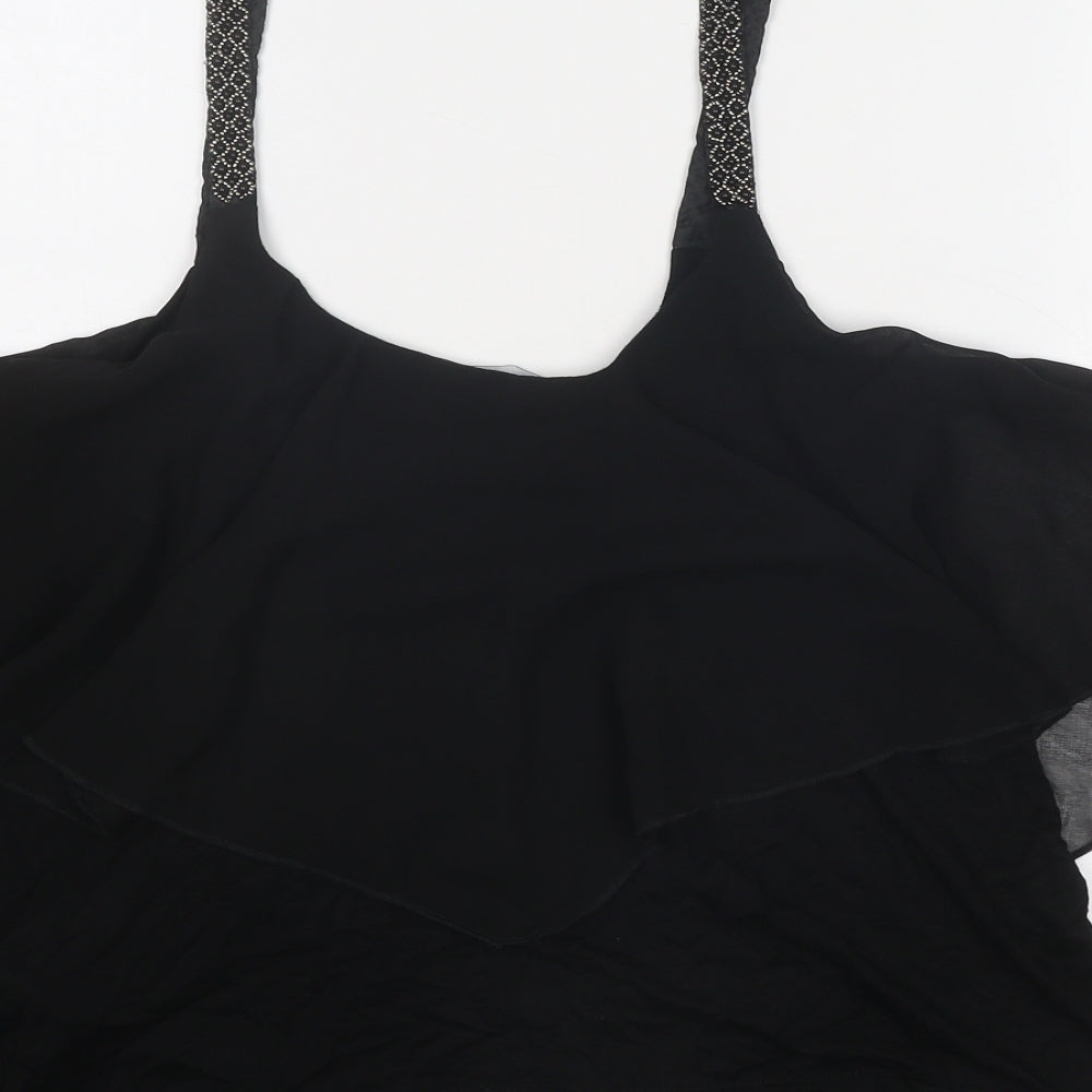 New Look Womens Black Viscose Basic Tank Size 12 Scoop Neck