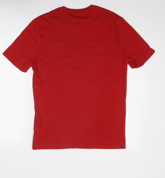 Marks and Spencer Mens Red Cotton T-Shirt Size S Round Neck - Merry Christmas Brew Dolph