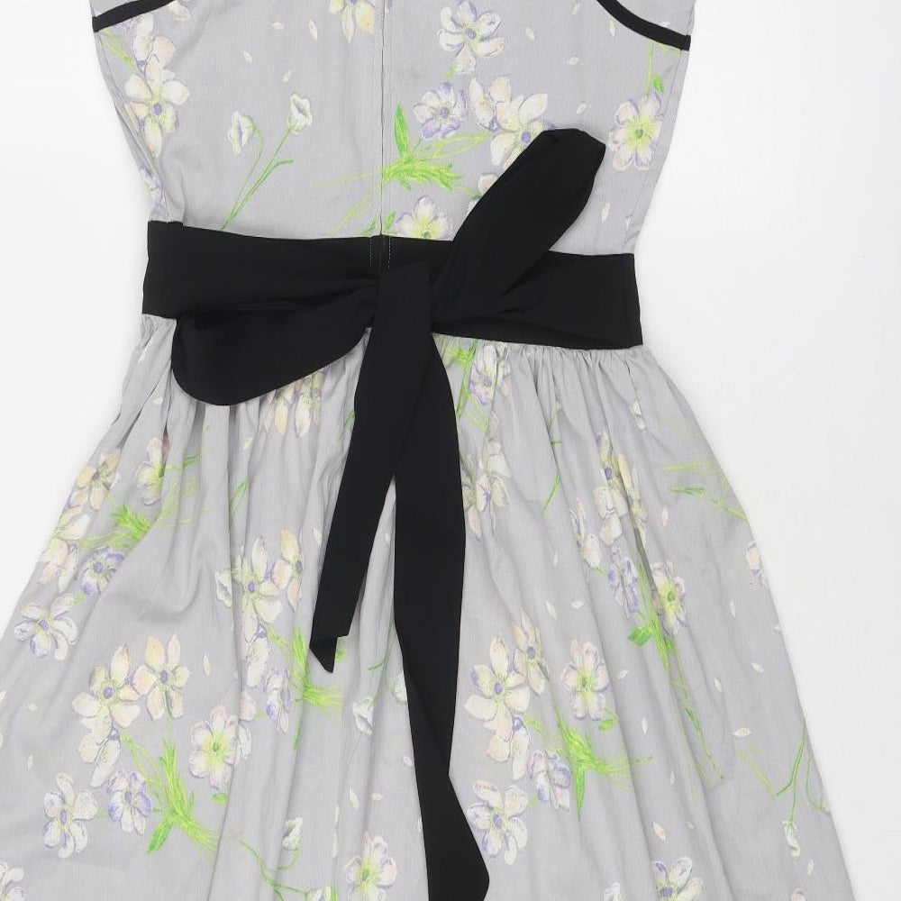 Dorothy Perkins Womens Grey Floral Polyester Fit & Flare Size 10 Boat Neck Zip