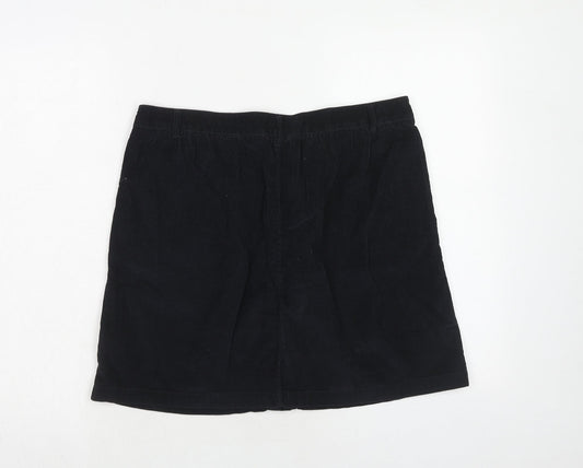 Indigo Womens Black Cotton A-Line Skirt Size 10 Button