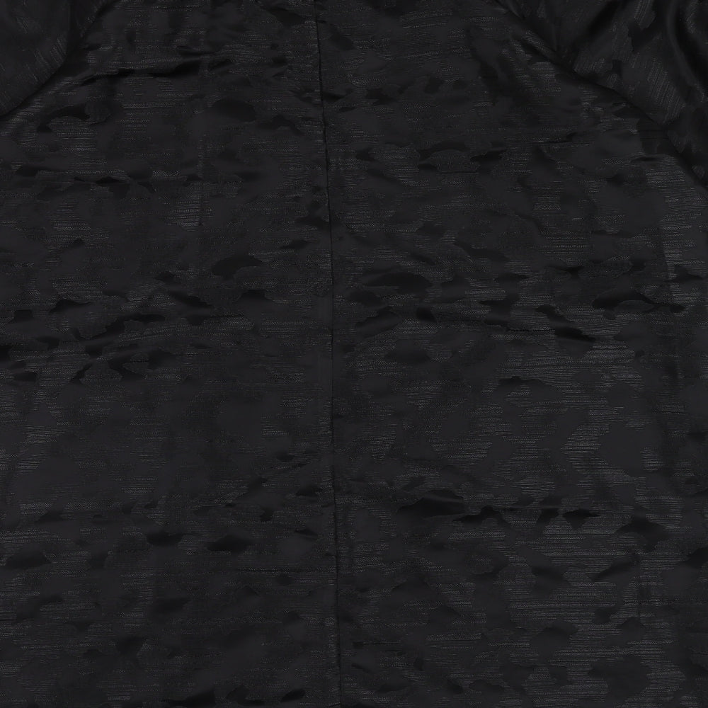 Marks and Spencer Womens Black Animal Print Polyester Trapeze & Swing Size 16 Boat Neck Button - Puff Sleeve