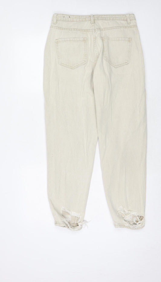 Missguided Womens Beige Cotton Mom Jeans Size 12 Regular Zip