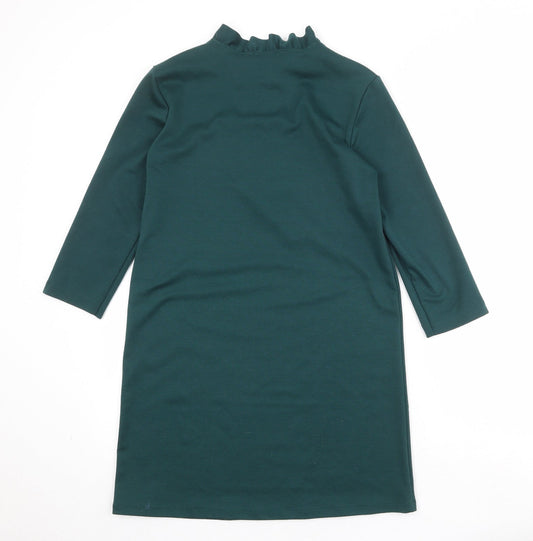 Zara Womens Green Polyester A-Line Size S Round Neck Zip