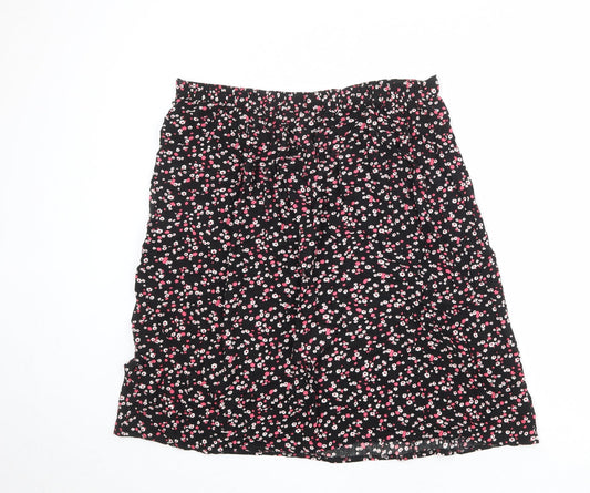 Classics Womens Black Floral Viscose A-Line Skirt Size L