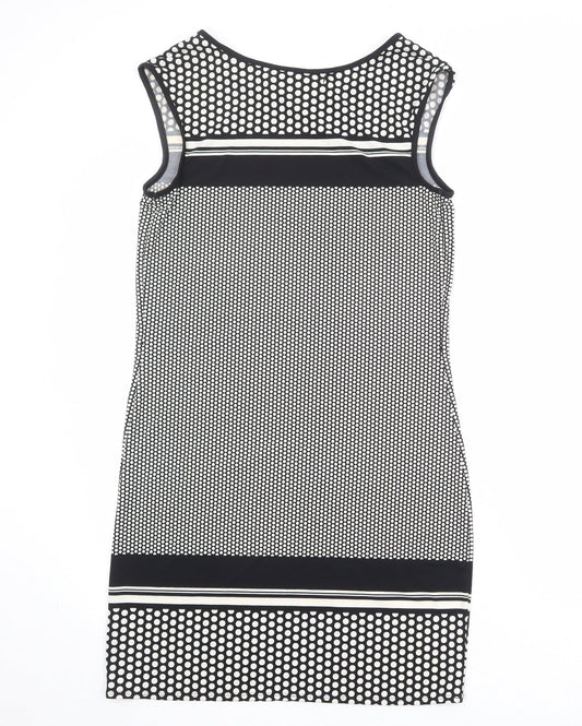 Max Studio Womens Black Polka Dot Polyester Shift Size S Boat Neck Pullover