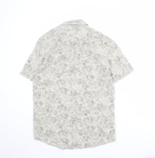 Atlantic Bay Mens Beige Geometric Polyester Button-Up Size S Collared Button