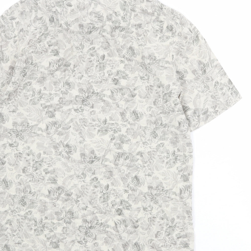 Atlantic Bay Mens Beige Geometric Polyester Button-Up Size S Collared Button