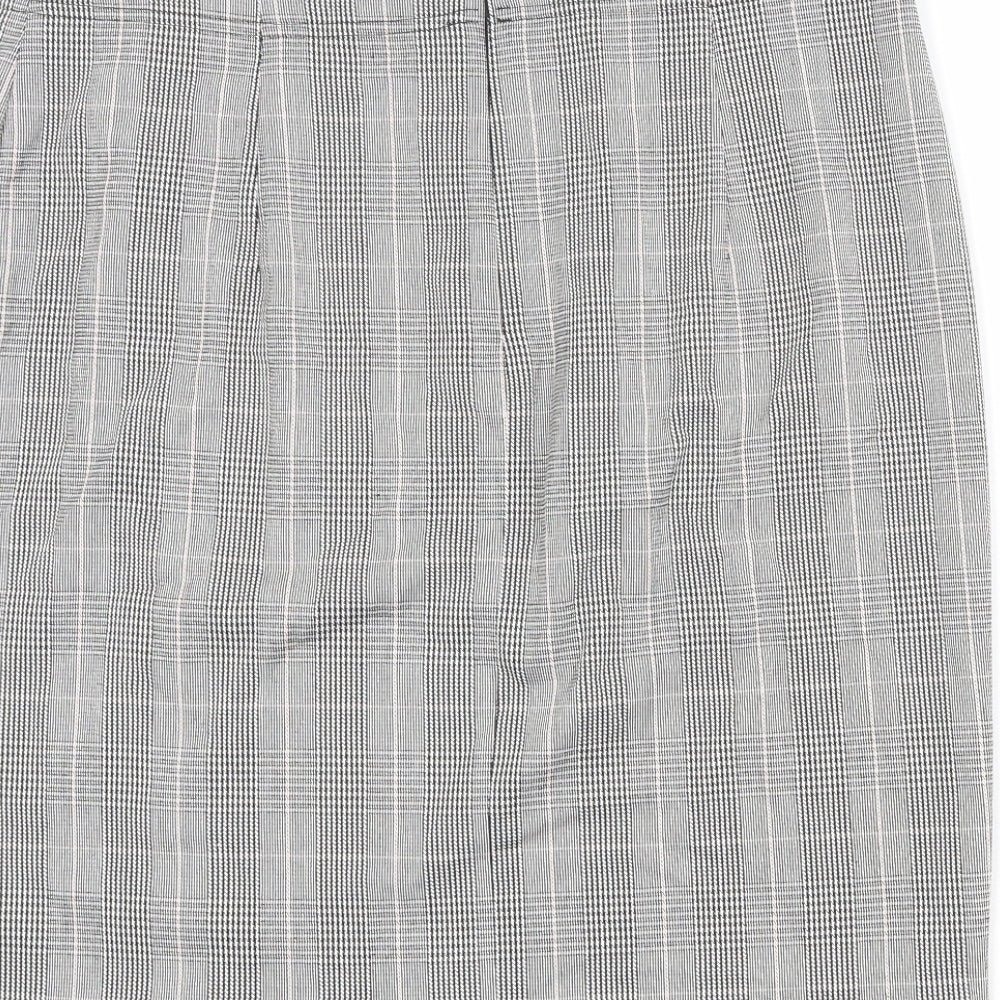 Marks and Spencer Womens Black Plaid Polyester A-Line Skirt Size 36 in Button