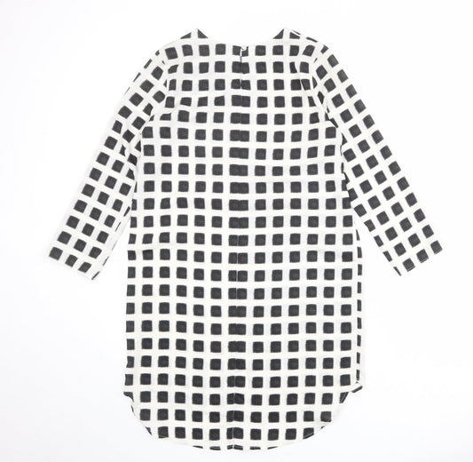 Topshop Womens Ivory Check Polyester Shift Size 10 Boat Neck Button