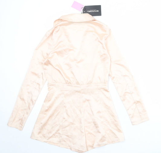 PRETTYLITTLETHING Womens Pink Polyester Playsuit One-Piece Size 6 Zip