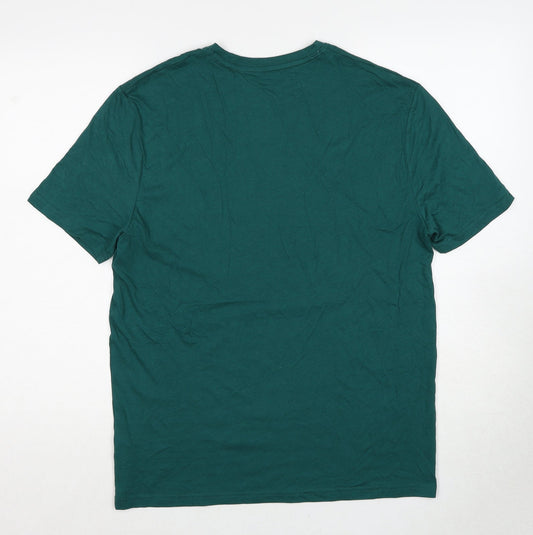 Marks and Spencer Mens Green Cotton T-Shirt Size S Round Neck - Gin-gle All The Way