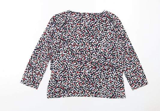 John Lewis Womens Blue Geometric Viscose Basic Blouse Size 12 Square Neck - Twist Detail