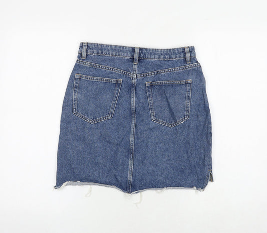 H&M Womens Blue Cotton A-Line Skirt Size 10 Zip