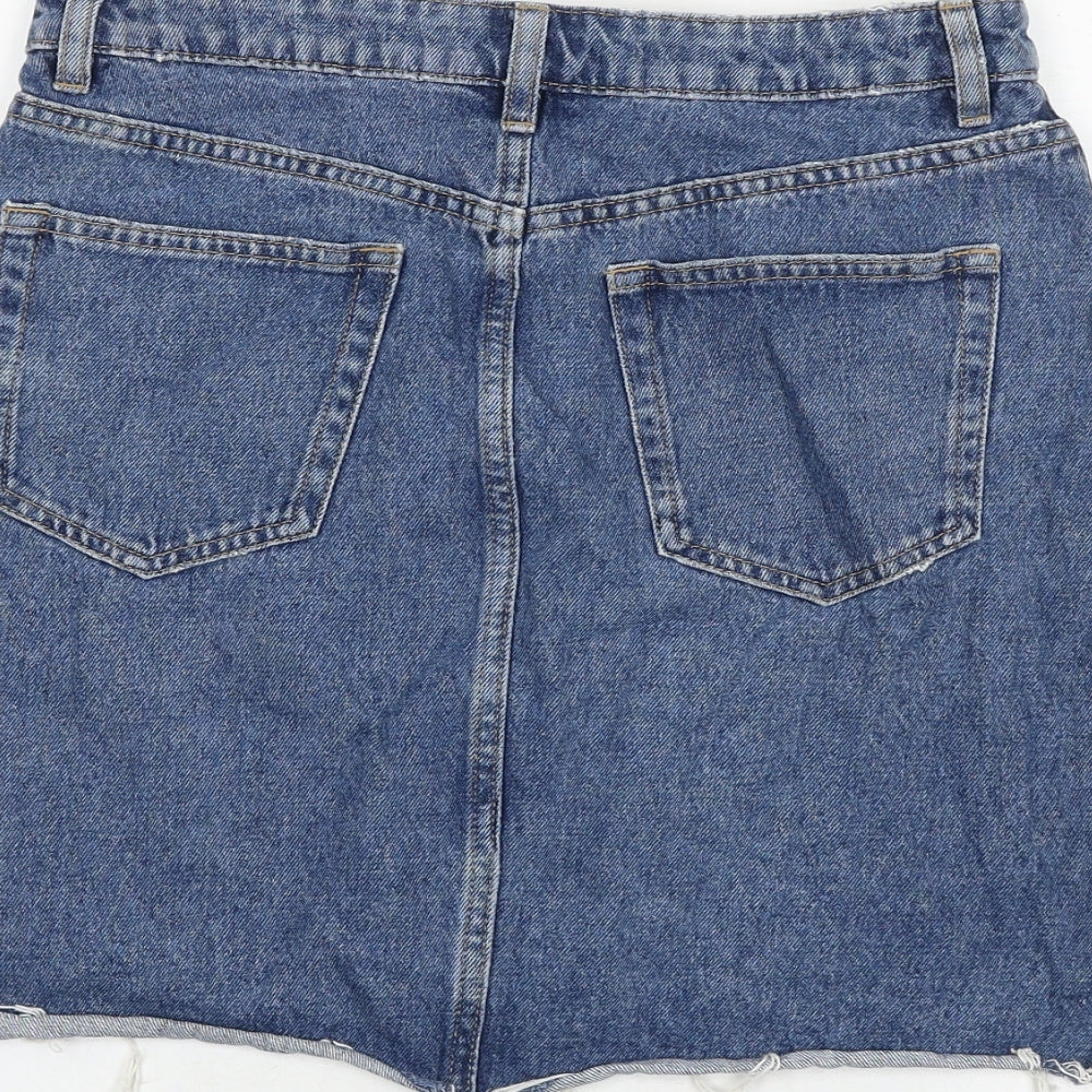 H&M Womens Blue Cotton A-Line Skirt Size 10 Zip
