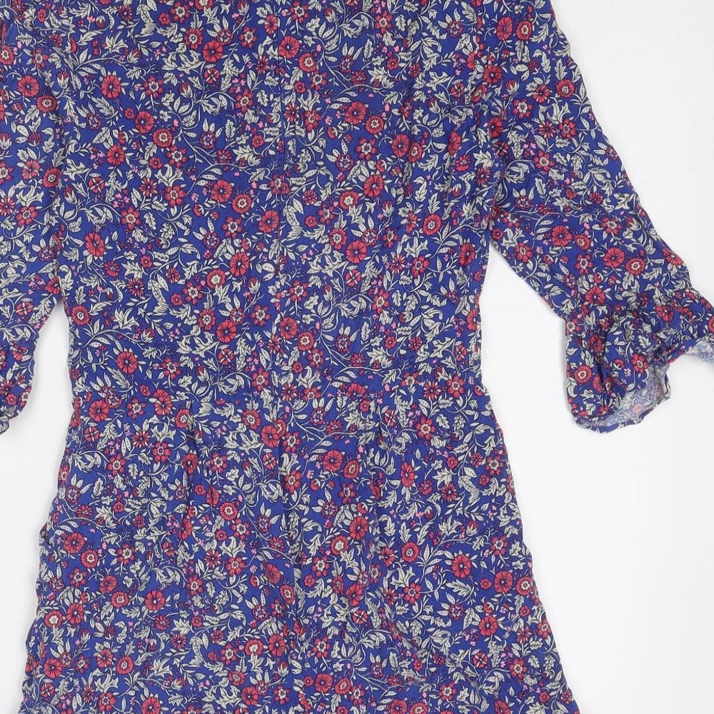 New Look Womens Blue Floral Viscose Playsuit One-Piece Size 8 Zip