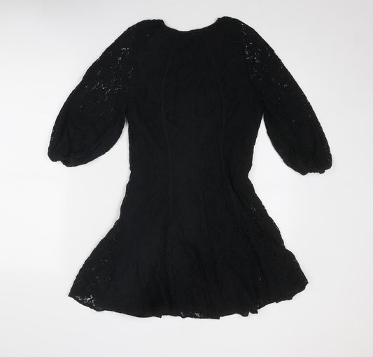 ASOS Womens Black Nylon A-Line Size 8 Round Neck Button