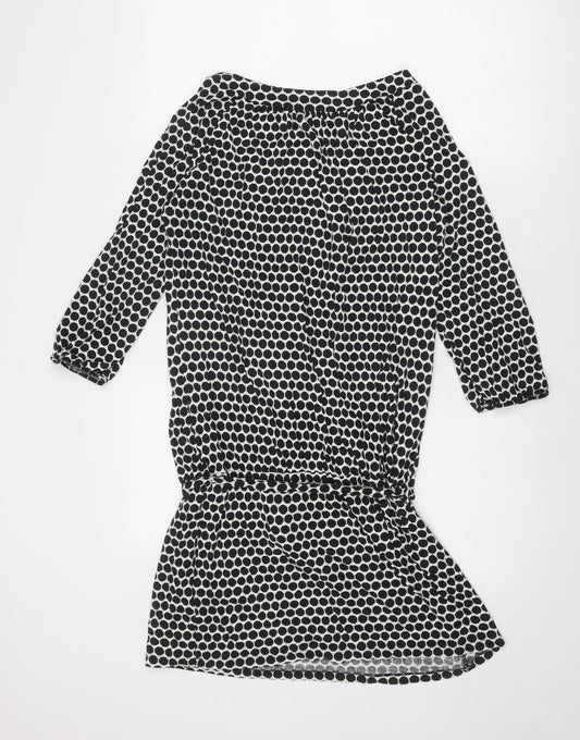 Marks and Spencer Womens Black Polka Dot Cotton A-Line Size 14 Round Neck Pullover