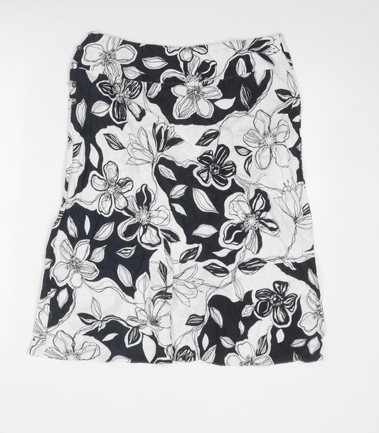 Marks and Spencer Womens White Floral Linen Swing Skirt Size 12 Button