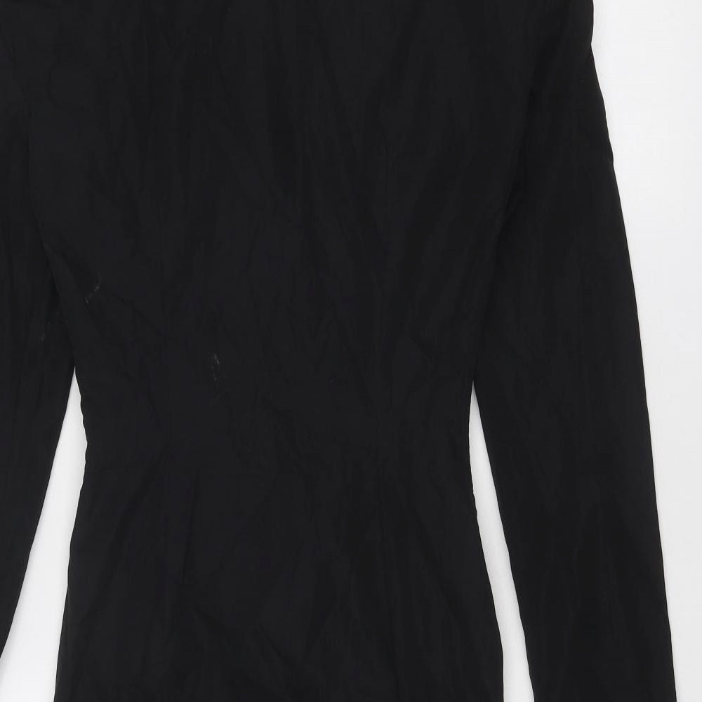 PRETTYLITTLETHING Womens Black Polyester Mini Size 8 Collared Zip