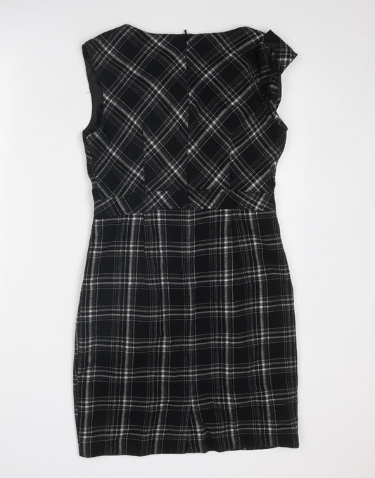 Oasis Womens Black Geometric Polyester Shift Size 12 Round Neck Zip