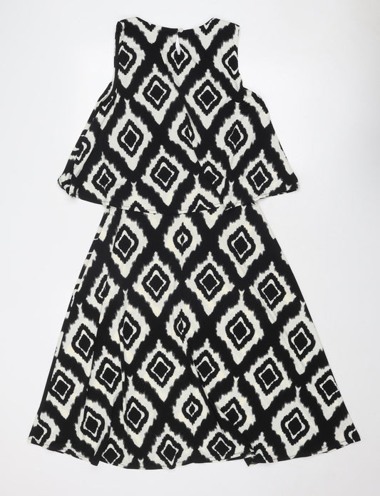 M&Co Womens Black Geometric Polyester Trapeze & Swing Size 12 Round Neck Button