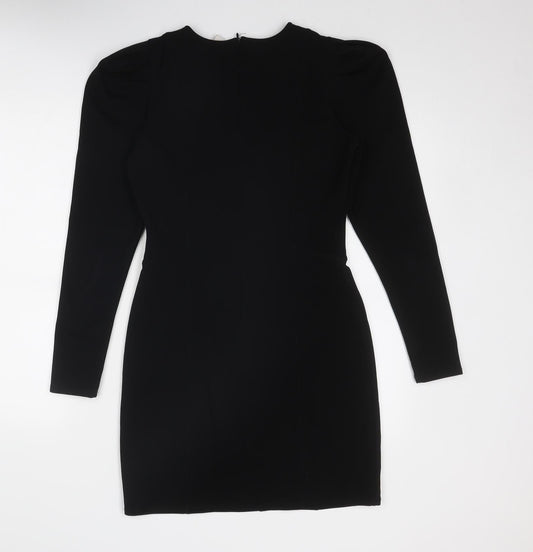 H&M Womens Black Polyester A-Line Size S Round Neck Zip