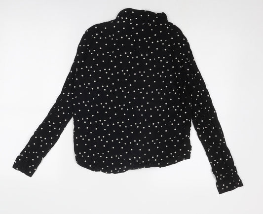 Monki Womens Black Polka Dot Viscose Basic Button-Up Size S Collared