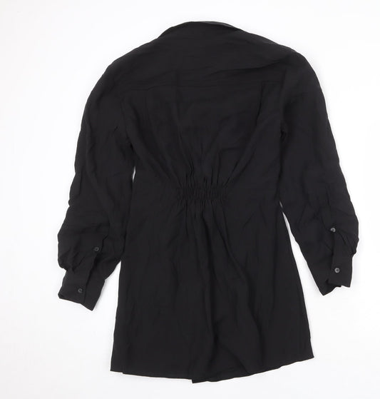 Zara Womens Black Polyester Shift Size M Collared Zip - Front Detail