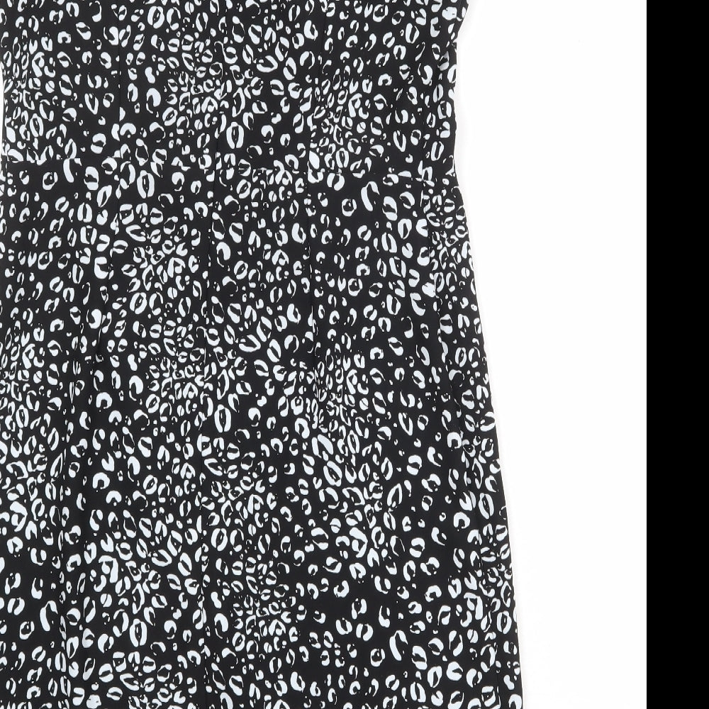 NEXT Womens Black Animal Print Polyester Sheath Size 14 Round Neck Zip - Leopard Print