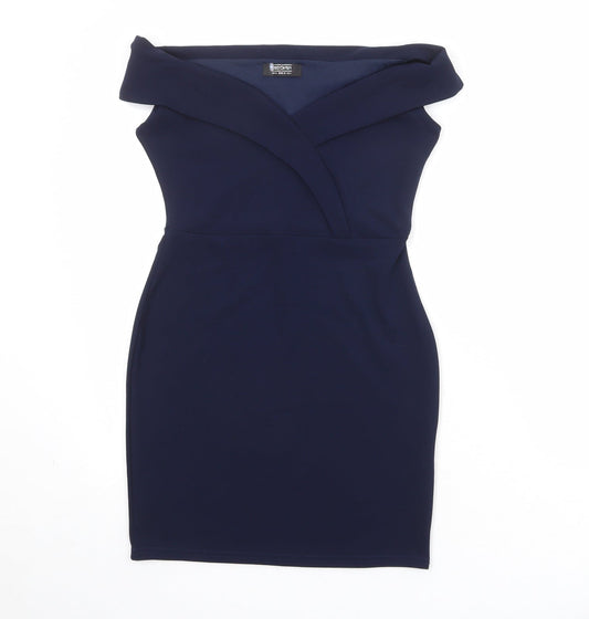 Girls On Film Womens Blue Polyester Shift Size 10 Off the Shoulder Pullover