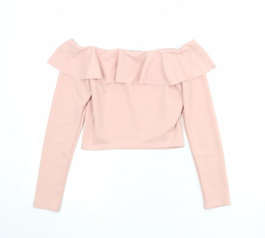 Womens UK Size 12 New Look Pink Cropped Blouse