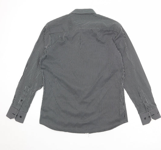 Mens UK Size 15 John Miller Black Button-Up Long Sleeve Casual Shirt
