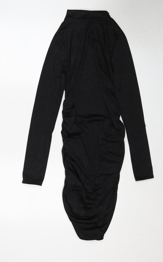 Additional front view of I SAW IT FIRST women’s black polyester bodycon, size UK 10, boat neck pullover