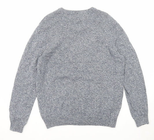 Maine New England Mens Blue V-Neck Cotton Pullover Jumper Size L Long Sleeve