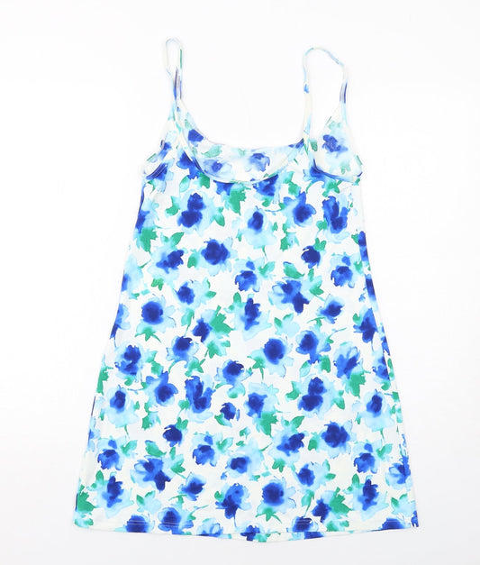 Marks and Spencer Womens Blue Floral Polyamide Tank Dress Size 10 Round Neck Pullover